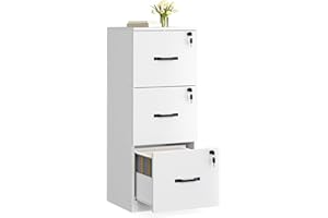 VASAGLE File Cabinet, Filing Cabinet for Home Office, Printer Stand, with 3 Lockable Drawers, Adjustable Hanging Rails, for A4 and Letter-Size Files, Cloud White OFC055W14