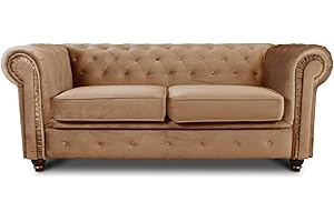 ‎SOFNET Sofa Chesterfield Asti 2-Sitzer, Couchgarnitur 2-er, Sofagarnitur, Couch mit Holzfüße, Polstersofa - Glamour Design, Velours (Beige (Velvet 28))