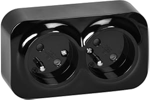 Miratic Double Prise 2 x 2P+T 16A / 230VAC IP20 Version Francaise Prise en Saillie pour Montage Mural en Interieur Double Prise Murale avec Finition Brillante