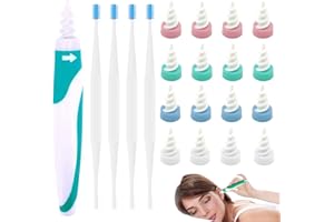 VODUNS Kit Nettoyant Oreille Spirale: 16 Embouts de Remplace+4 Bâtons Nettoie Oreille, Nettoyeur Oreilles en Spirale Amélioré avec Poignée et Embouts Lavables, Nettoyage Oreilles Réutilisable Adultes Enfants
