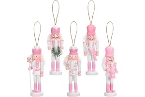 Homoyoyo Rosa Nussknacker Figuren Set,5 Stück 13cm Handgefertigter Nussknacker aus Holz Mit Seil für Zuhause Party Tischplatten Regale Weihnachtsfigurendekoration