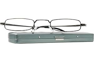 MINI BRILLE Wąskie metalowe mini okulary do czytania, rama ze stali nierdzewnej, z aluminiowym etui na okulary, pomoc w czytaniu, płaskie, damskie i męskie