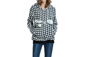 DOTBUY-SHOP Womens Cute Kangaroo Pouch Hoodie, DOTBUY Warm Hooded Plaid Sweatshirt Cat Dog Pet Holder Long Sleeve Hoodies Carriers Pullover