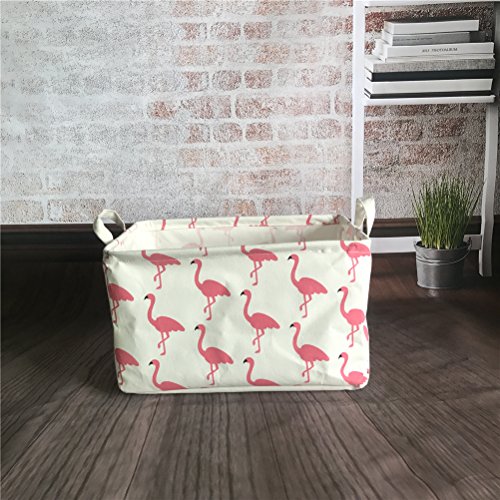 Inwagui Faltbar Leinen Wäschekorb Stoff Haushalt Organizer Korb Wäschesammler Wäschesack Kleiderschrank Organizer 39* 25* 22cm-Flamingo A