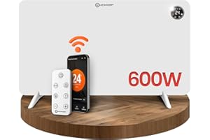 HEIMWERT Infrarot Wandheizung 600W - Sofort Wohlfühlwärme - Senkt Heizkosten enorm - Luxusausstattung mit Thermostat + App - Langlebig, Geräuschlos - 2in1 Wandmontage und Standgerät (600Watt)