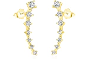 Dankadi Boucles D’oreilles avec 7 Étoiles en 925 Argent Sterling, Clous D'oreilles Étoiles aux Oreilles Grimpantes en AAA Zircone Cubique Brillant Cristal Fines Cadeau de Bijou pour Femme