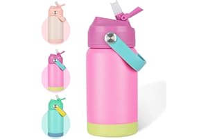 AMFUN Kinder Edelstahl Isolierte Wasserflasche, 350ML Trinkflasche Kinder mit Strohhalm, Kinderflasche Auslaufsicher, Kleinkind Thermosflasche für Schule - BPA Frei