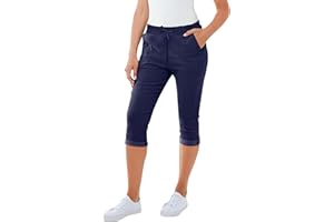 Love My Fashions® Plain Shorts for Women 3/4 Italian Magic Shorts Soft & Stretchy Knee Length Capri Cropped Trousers Elastic Waist Drawstring with Side Pockets Casual Summer Wear