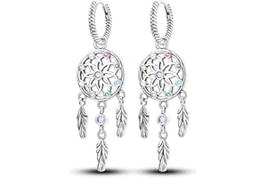 NARMO DAngle Drop boucles d'oreilles 925 argent sterling femmes zircone cubique pendentif boucles d'oreilles Lune et étoiles Boucles d'oreilles Dream Catcher boucles d'oreilles pour femmes