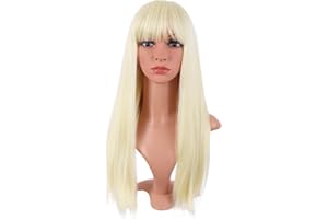 MapofBeauty 24 Pollice/60 cm Lungo Lisci Con Frange Sintetico Capelli Heat Resistente per Cosplay Parrucca (Leggero Biondo)