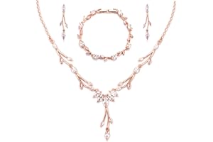 CERSLIMO Parure de bijoux argenté/doré/or rose - Ensemble de bijoux de mariage - Avec zircone cubique 5A - Collier et boucles d'oreilles - Plaqué or blanc - Avec boîte cadeau - Cadeau pour femme