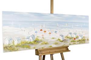 KunstLoft Leinwandbild | 100% HANDGEMALT | 150x50cm | Gemälde 'Brise der Nordseeluft' | Strände | Blau Pastell | Wandbild Wohnzimmer
