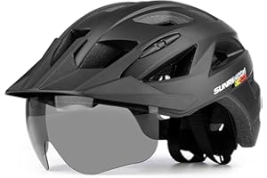 SUNRIMOON Adult Bike Helmet Cycling Helmets Mountain & Road Bicycle Helmets with USB Rechargeable Rear Light Detachable Magnetic Goggles Removable Sun Visor for Unisex Men Women MTB Helmet