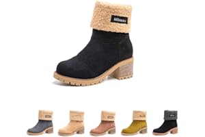 Hitmars Botas Mujer Invierno Forradas Cálidas Botines Ante Plataforma Zapatos Nieve Cómodos Negro Caqui Gris Marrón 35-43EU