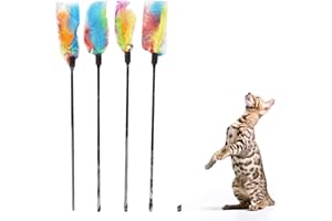 HFYMXNB Gato Pluma,Gato Plumas,a Gato Jugar Solo Juguetes Interior Gatitos，Juguete para Gato con Pluma, Varita con Plumas, 4 Piezas