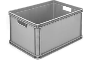 KEEEPER 3 x 64 Litre Robusto Industrial Plastic Stacking Euro Storage Containers Boxes Crates GREY