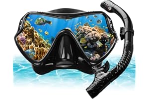 AOOSA Snorkel Set, Anti-Fog Tempered Glass Diving Mask Snorkeling Gear, Anti-Leak Panoramic Wide View Snorkelling Goggle