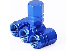 QZKJQDD 4 Pcs Tyre Valve Caps, Metal Car Dust Caps, Aluminum Tire Valve Stem Caps, Universal Tyre Valve Caps, With sealing ring, for Motorbike, Trucks, Bike, Electric Scooter, Car (Hexagon-Blue)