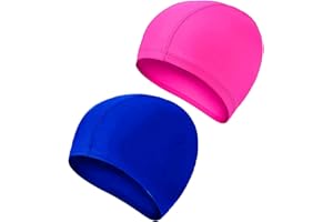 EXIIANTAG 2 Pcs Swimming Caps for Kids Girls Boys and Adult Teenager,Comfortable Light Swimming Caps,Super Stretch No Pull Hair Swimming Hats for Long and Short Hair