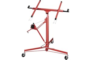 Wiltec XXL Plattenheber bis max. 68 kg, Höhe 140-350 cm, max. Breite 2,90 m, Trockenbau Montagehilfe 1-Mann-Bedienung, 3 Räder mit Feststellbremse, rot