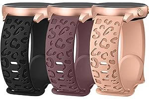 Beardslee 3 Pack Leopard Engraved Strap for Samsung Galaxy Watch 40mm 44mm 45mm 47mm, Active 2, Watch 3 - 20mm Soft Silicone Replacement Band for Women