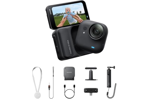 Insta360 GO Ultra Pack créateur Noir Minuit sans Carte mémoire – Caméra 4K Mains Libres Ultra-légère et Portable, stabilisation FlowState, Performance de Pointe en Basse lumière