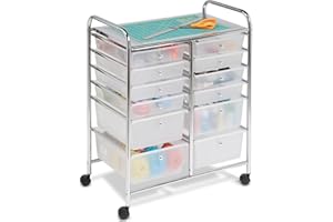 BAKAJI Carrello Multiuso Doppio in Acciaio Cromato Doppia Cassettiera 12 Cassetti e 4 Ruote Carrellino Organizer Salvaspazio per Bagno Casa Ufficio Estetista Lavoro (Bianco)