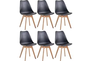 JZGORC Set di 6 Sedie da Sala da Pranzo, Sedie da Cucina Nordica, Sedie da Ufficio con Gambe in Faggio Massello per Camera da Letto, Soggiorno, Cucina - Nero