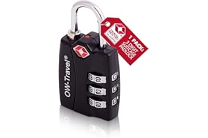 OW-Travel Candado TSA con Indicador de Alerta Abierta, Combinación Numérica 3 Dígitos para Maletas, Taquillas, Mochilas y Gimnasio - Seguridad Negro