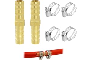GREACESRIO 2 tubi in ottone da 8 mm, raccordo dritto a 2 vie, con 4 fascette per tubi in acciaio inox per ugelli in ottone, per acqua, carburante, aria