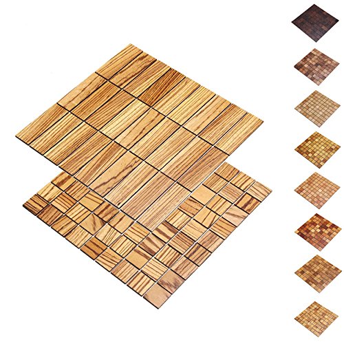 wodewa Panneau de mosaïque Murale en Bois véritable avec Panneaux en Bois 28 x 28 cm