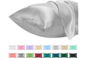 Lirex 2 Paquetes Funda Almohada Satinado, Microfibra de Color Sólido Suave Funda de Almohada de Satinado, Sin Arrugas Resistente a la Decoloración Respirable (Gris Claro, 50 x 101 cm)