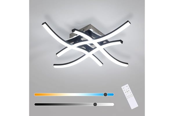 Goeco Plafonnier LED Dimmable avec Télécommande, Lampe de Plafond LED Moderne Luminaire Plafonnier Design Ondulé avec 4 Tubes de Lumière pour Salon, Chambre, Cuisine, Noir