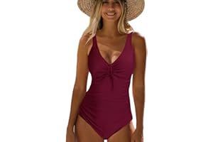 NLAND Costume Intero Donna da Contenitivo Increspato Controllo della Pancia Scollo a V da Bagno Costume Halter Spalline Regolabili Coulisse sul Petto Push Up