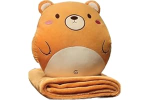 YGMXZL Travel Blanket and Pillow, 3 in 1 Plush Toy Blanket, Foldable Extend Throw Pillows for Home Office Car Sofa (Brown Bear, L)