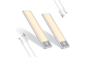 CANMEIJIA Oświetlenie kuchenne pod szafką, światła z czujnikiem ruchu, 2 sztuki, ładowane przez USB, 24 cm, 40 LED, 3000 K, ciepłe światło, czujnik ruchu do szafy, schodów, przedpokoju, sypialni