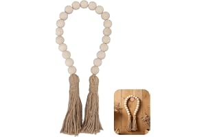 Farmhouse Beads 24-tums träpärlgirland med tofsar Rustik lantlig inredning Bön Vägghängande pärldekoration för presenter Ornament