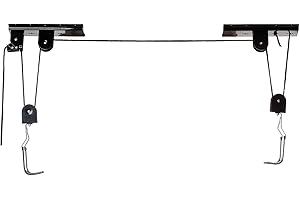VENTURA bicycle lift, black, for fixing a bicycle on the ceiling of a room, with rubber coated fixing hooks