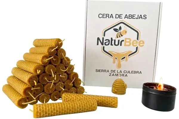 Velas de Miel de Abeja.Natural 100% Velas de Cera de Abeja. Pura (Pack de 30 Velas,11,5 cm x 1 cm) SIN PARAFINA 100% artesanal,Origen ESPAÑA en la Sierra de La Culebra y Sanabria (Zamora)