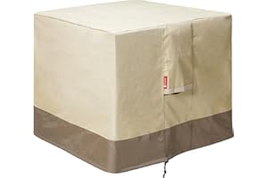 SheeChung Fire Pit Cover Square 28" L x 28" W x 25" H Waterproof 600D Heavy Duty Patio Fire Pit Table Cover Fits 24-28 Inch Firepit Bowl Outdoor Cover Beige