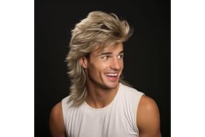 ‎CREAMILY Creamily Herrenperücke, Blonde Vokuhila-Perücke| Lustige Perücke für Erwachsene für Männer| Pop-Rock-| Joe-Dirt für die 70er|80er-Jahre