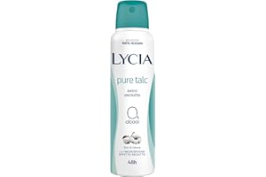 Lycia, Pure Talc Deodorante Spray con Antibatterico e Fragranza al Profumo di Talco e Fiori di Cotone, Efficacia fino a 48H, Senza Alcool, 150 ml