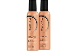 SYOSS - Espuma pelo Keratina - Cabello Flexible y Brillo Intenso - 2 uds de 250ml - Cabello como recién salido de la peluquería