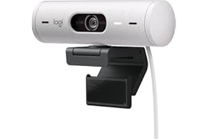 Logitech Brio 500 HD Webcam Ajuste Luz, Modo Visualización, Mics Duales con Reducción Ruido, Cubierta Privacidad Cámara Web, Admite MS Teams, Google Meet, Zoom, Cable USB-C, Webcam Streaming - Blanco