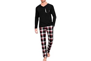 Uniexcosm Pyjama Homme Hiver Coton Ensemble de Pyjama à Carreaux Vêtements de Nuit à Manches Longues Ensemble Pyjama Homme à Carreaux