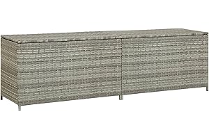 Festnight Baúl de Almacenamiento Arcón para Cojines Arcón Caja Exterior Baúl de Almacenamiento Polirratán para Balcón Jardín 200 x 50 x 60 cm Gris