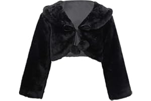 YEAHDOR Boléro Enfant Fille Gilet à Manche Longue Manteau Fausse Fourrure Veste Mariage Communion Baptême Pompom Cape de Robe Soirée Princesse Châle 12 Mois-8 Ans