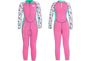 Gogokids Girls Wetsuit Long Sleeves Swimsuit - 2mm Neoprene Kids Swim Suit Full Body Child Diving Clothing Sun Protection Swimwear for Swimming Snorkeling Surfing Water Sports