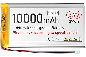 FEYIO 3.7V 10000mAh LiPo Battery Rechargeable 1S 3C Lithium Polymer Battery with Protection Board Insulated Rubber Tape, JST2.0 Plug for Ar duino ESP32 Board RPI Battery Pack UPS (1 Pack)