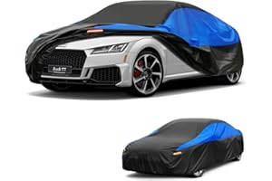 GUNHYI Housse Voiture Imperméable Respirante, Bâche pour Audi TT TTS TTRS Coupe Roadster, Noir BleuBâche de Voiture Complète pour la Pluie Soleil Poussière Protection et Doublure.